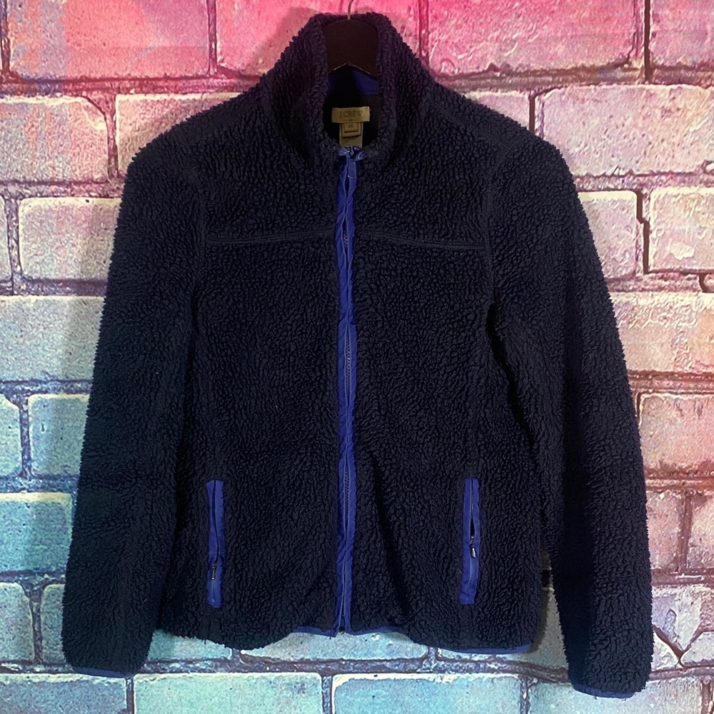 J.Crew XS Navy Faux Fur Sherpa Fleece Jacket Zip-Up Women’s Cozy